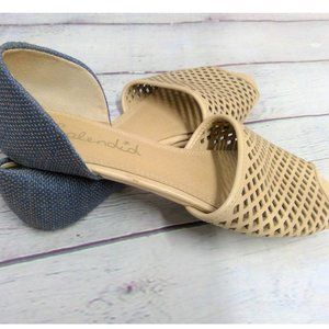Splendid | Perforated Open Toe Flats w/ Blue Linen Heel Size 7.5